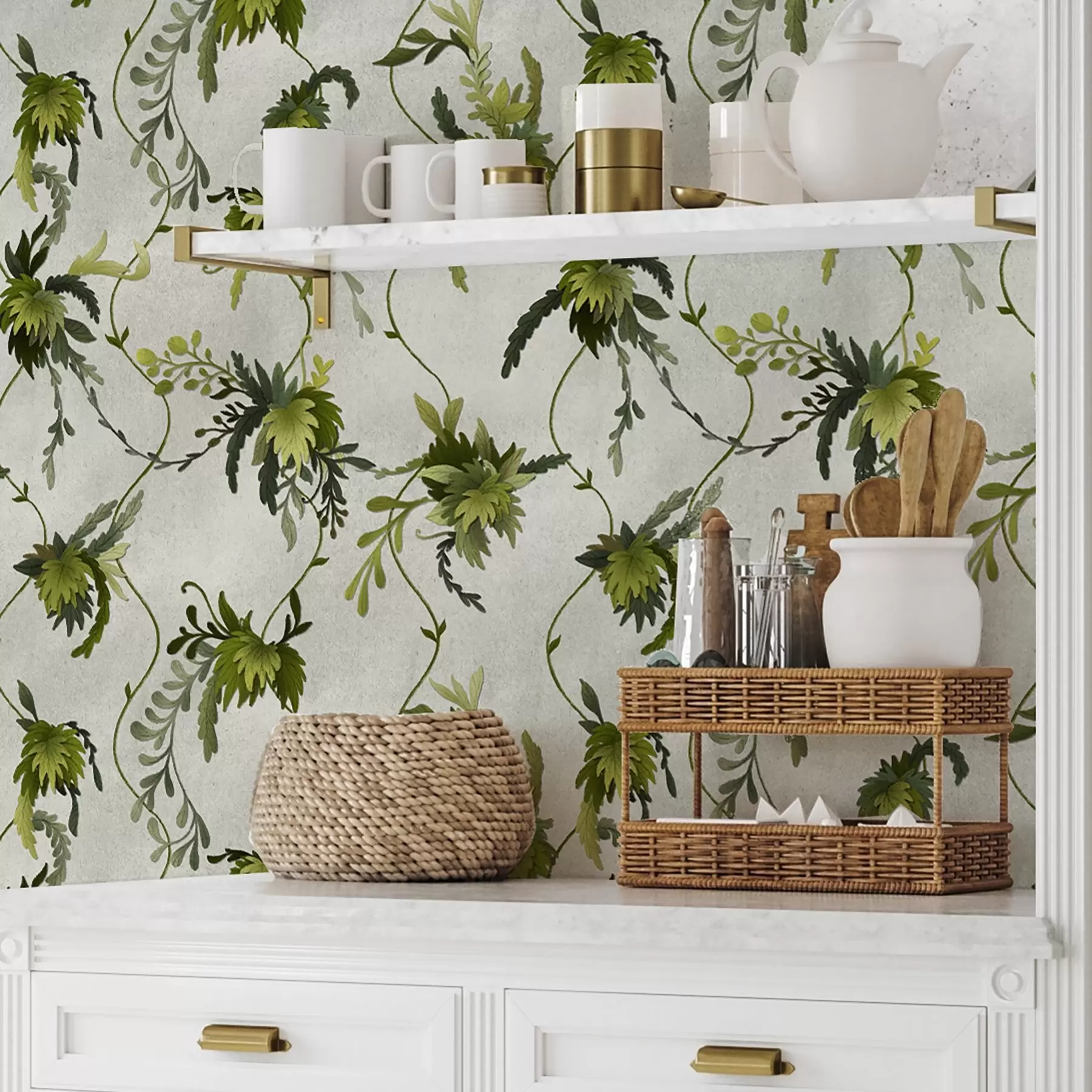 murales de pared Ramas trepadoras con hojas sobre un fondo claro a00806