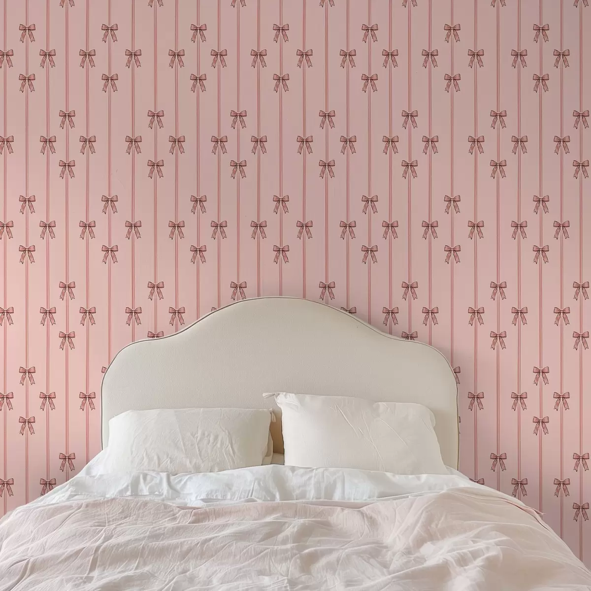 Papel pintado Cintas verticales con lazos, fondo rosa coral a00653v3