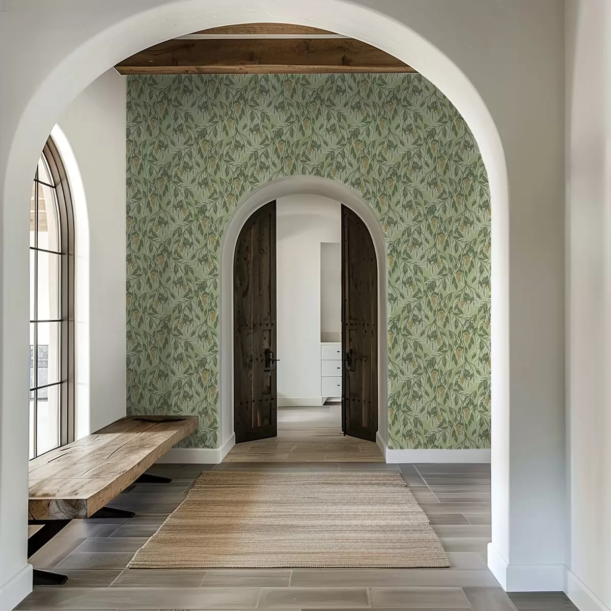 Papel pintado Ramitas con racimos de bayas sobre fondo verde a00734