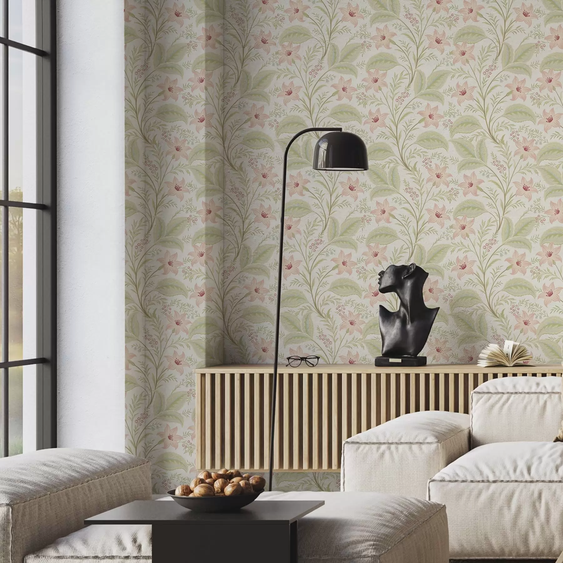 murales de pared Delicadas flores y hojas en tonos pastel a00771