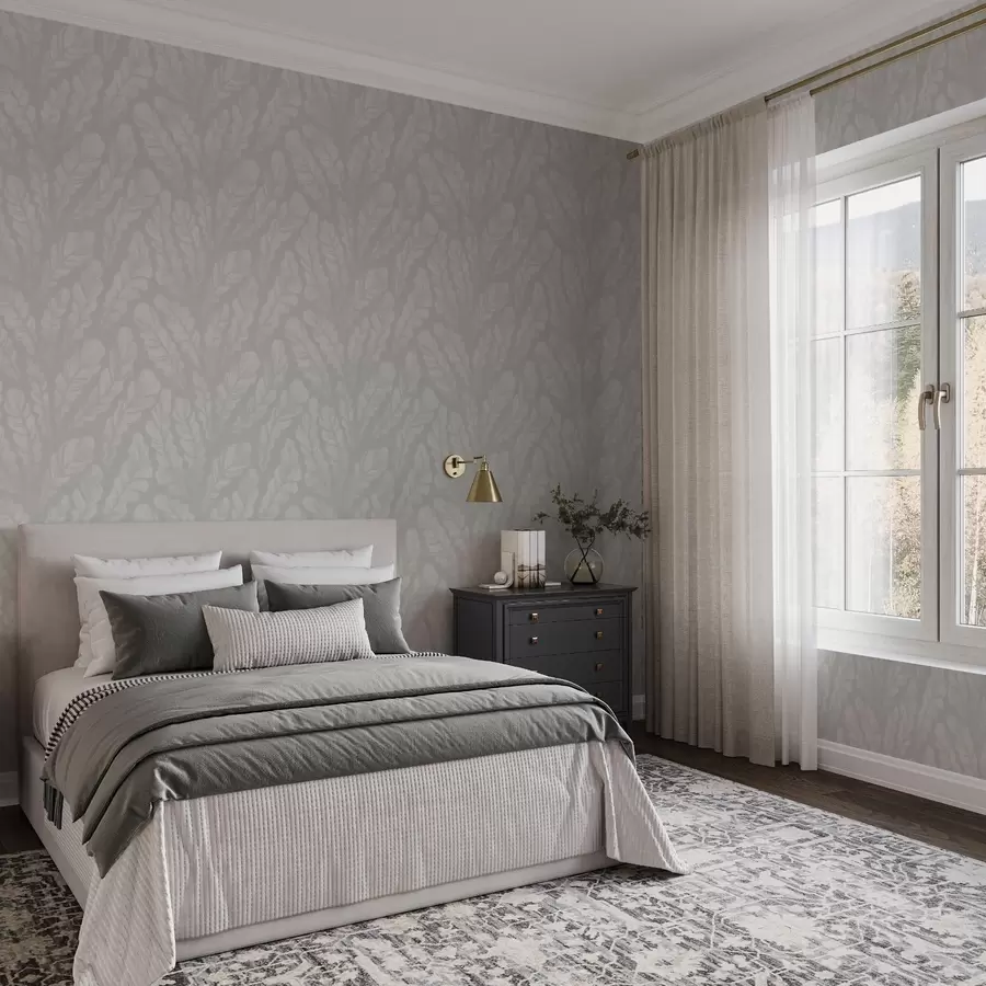 murales de pared Plumas grandes en suaves tonos grises a00839