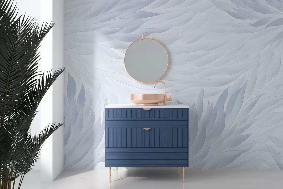 murales de pared Hojas onduladas en tonos azul claro w04610v1