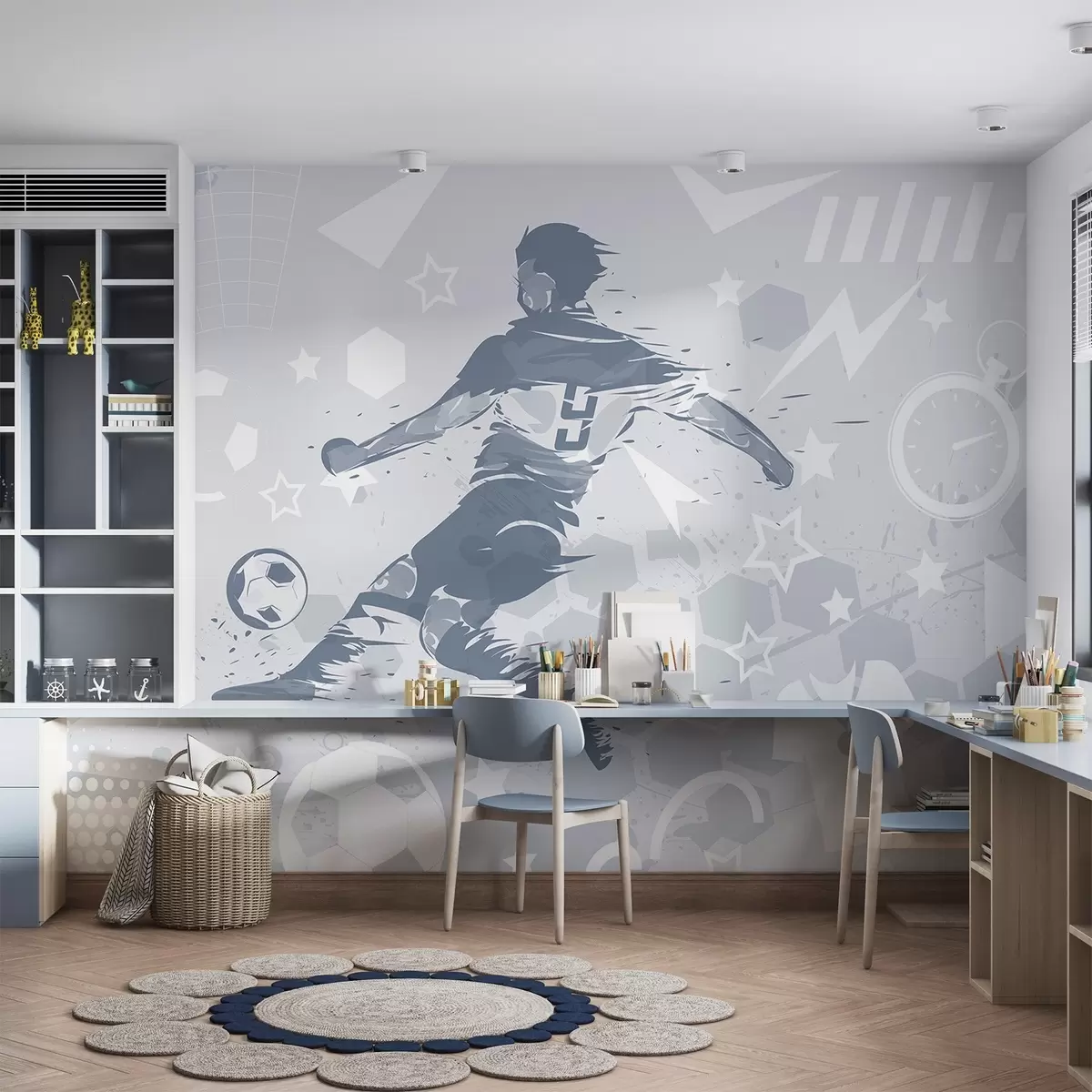 murales de pared Fútbol en tinta azul w04763v1