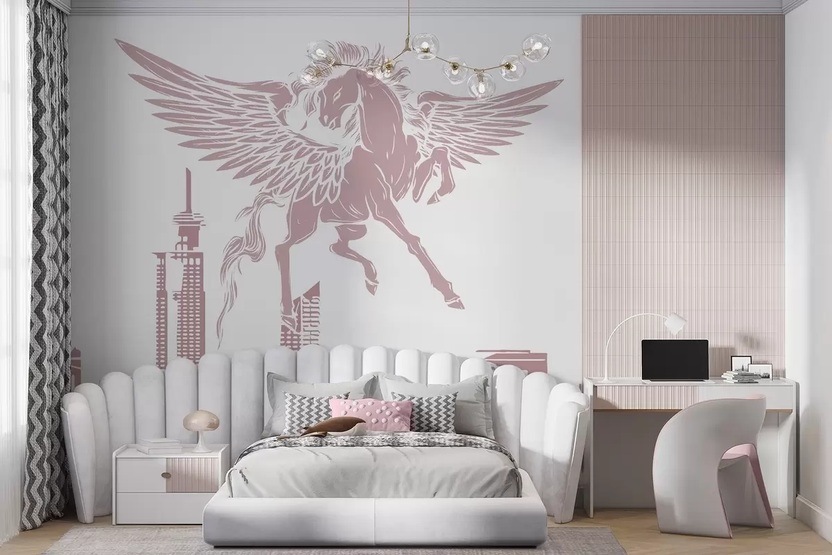murales de pared Pegaso sobre la ciudad w04777