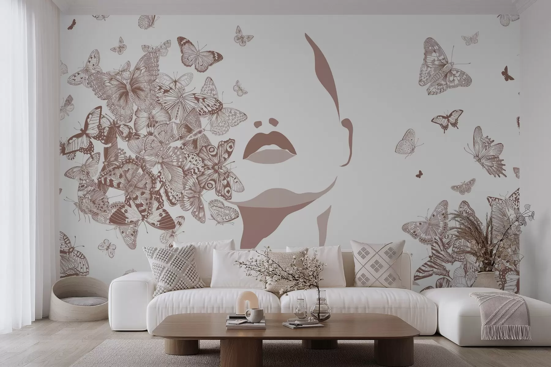 Murales de pared Silueta de un rostro entre mariposas w04778 murales de pared Silueta de un rostro entre mariposas w04778