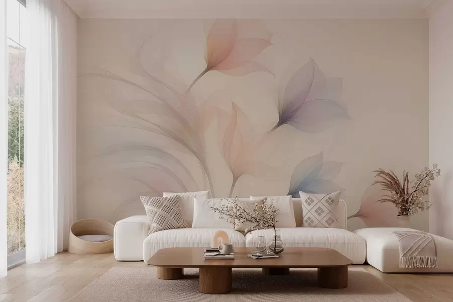 murales de pared delicados tulipanes semitransparentes sobre fondo beige w04754