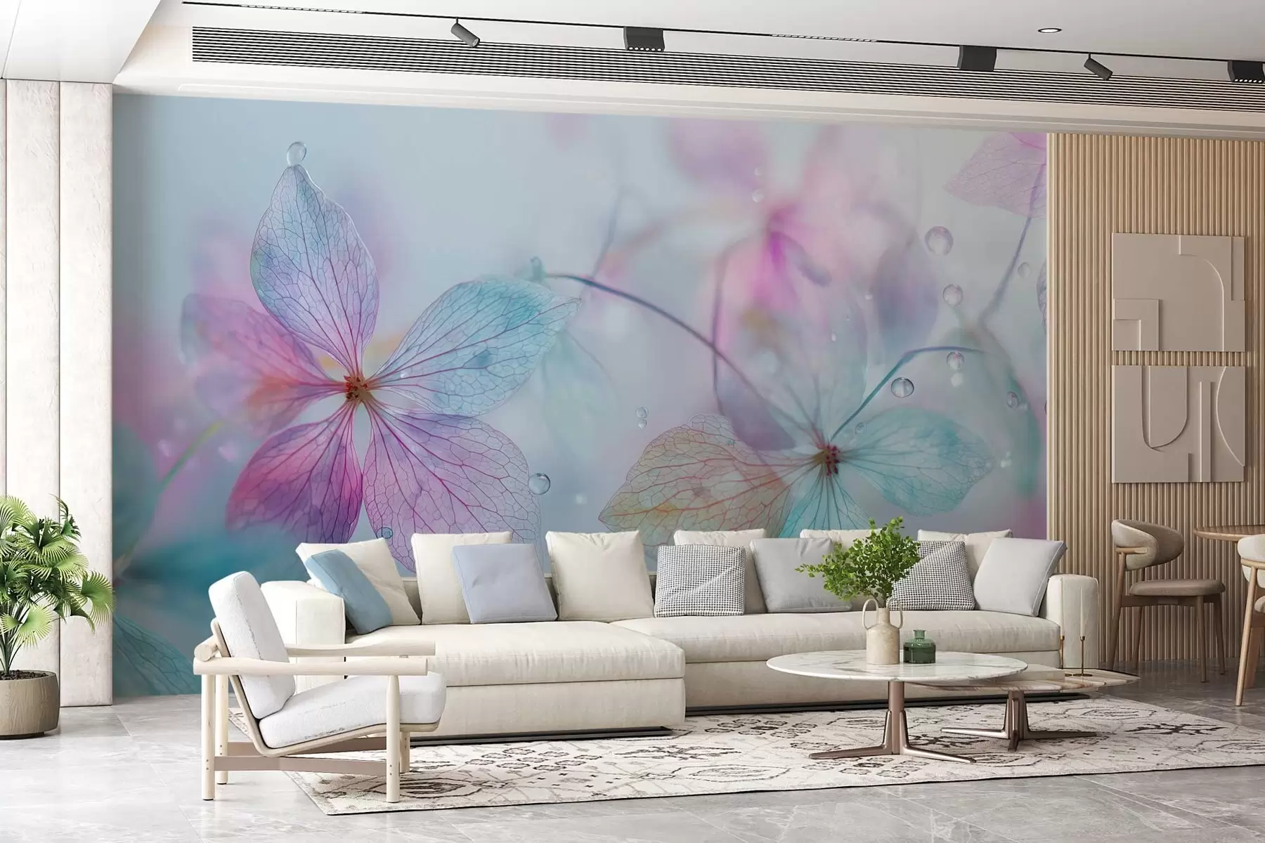 murales de pared delicadas flores con venas bajo el agua w04809