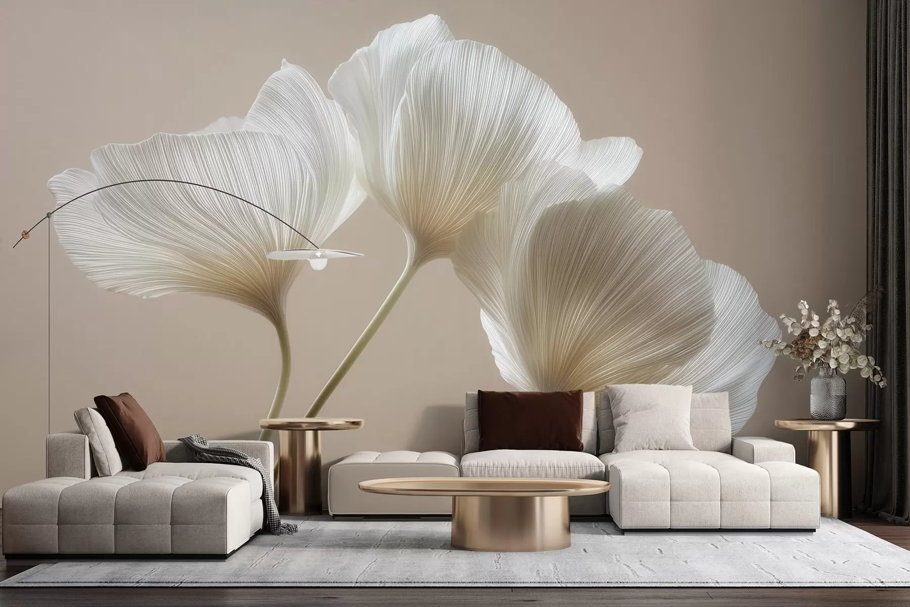 murales de pared tres delicadas flores sobre un fondo beige w04810