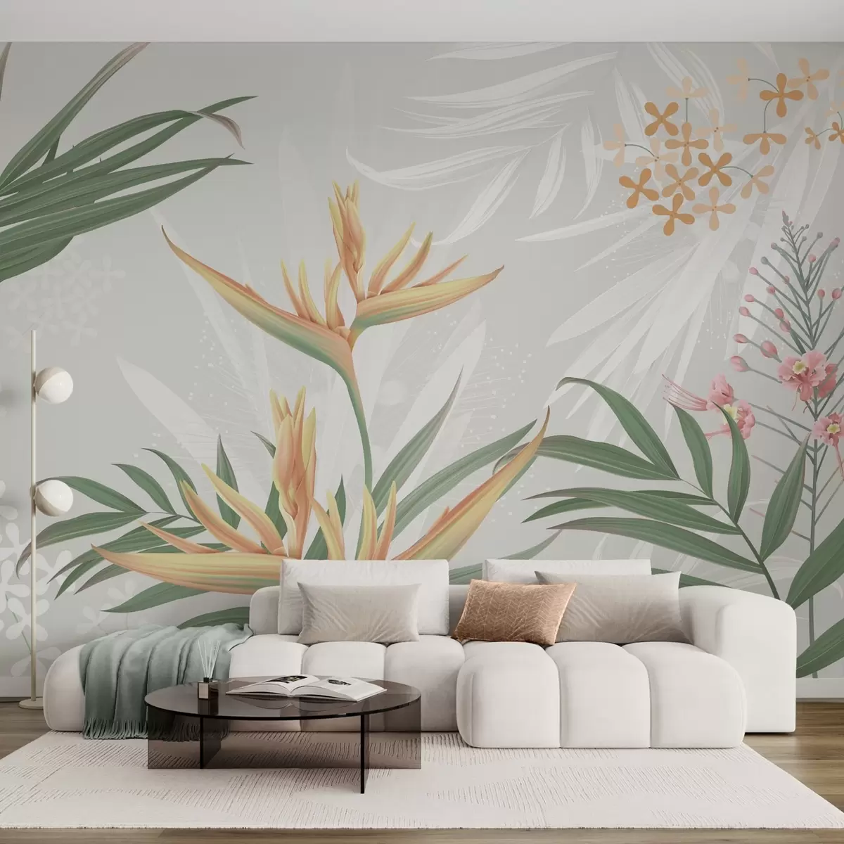 murales de pared Exóticas flores de Strelitzia entre el follaje w04783