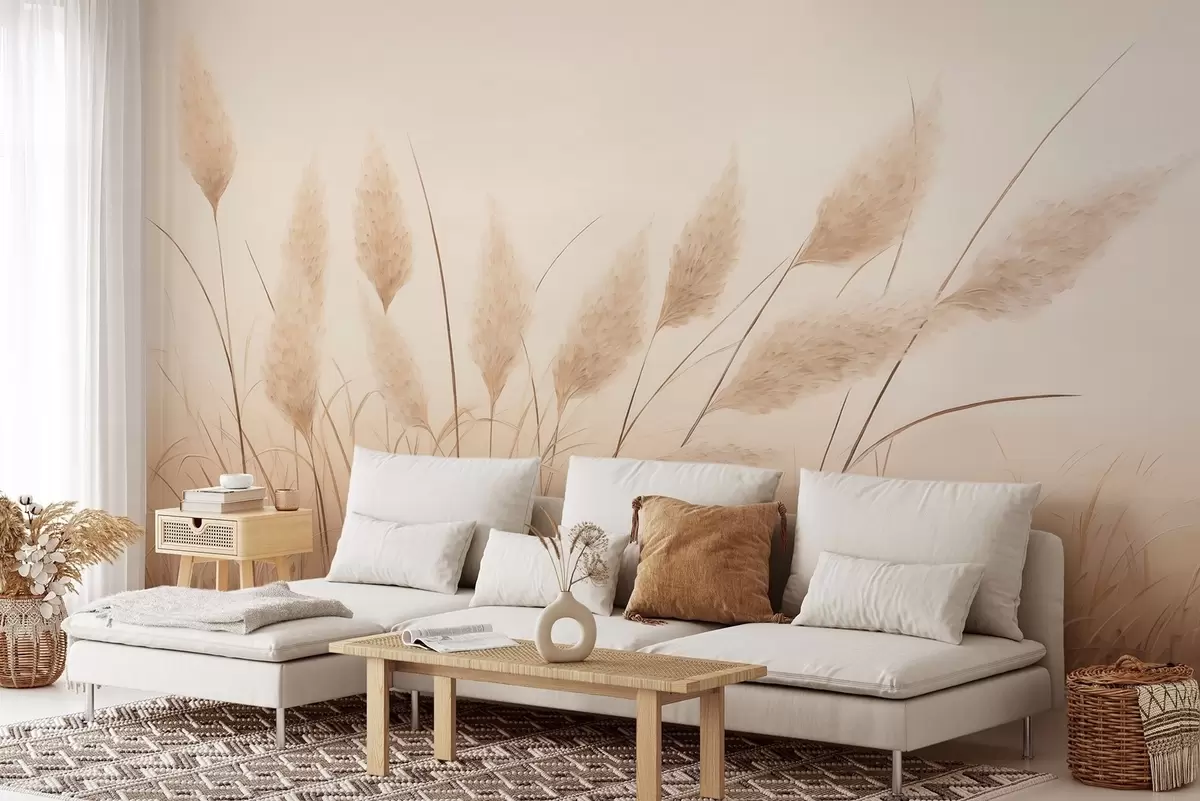 Murales de pared Hierba pampa de color beige suave en el campo w09324 murales de pared Hierba pampa de color beige suave en el campo w09324