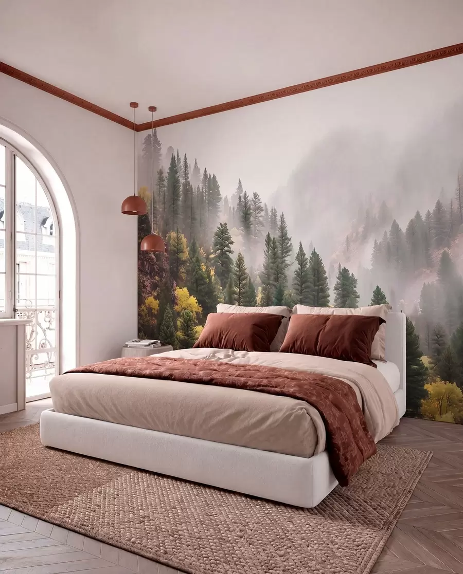 murales de pared Laderas boscosas en la niebla w09463