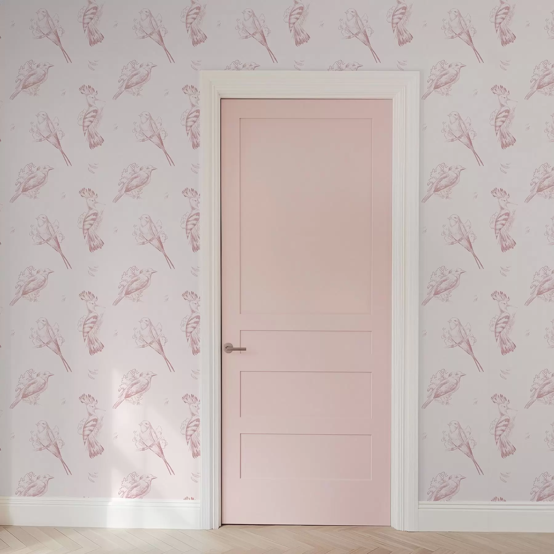 murales de pared Toile de pájaros: bocetos de pájaros, fondo rosa suave a00656