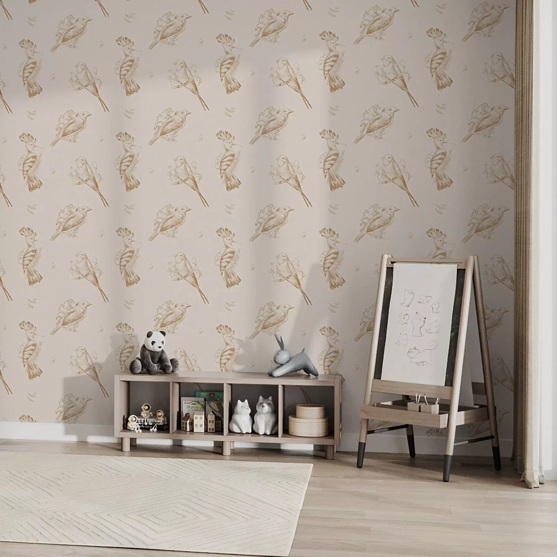 murales de pared Toile de pájaros: bocetos de pájaros sobre un cálido fondo beige a00656v3