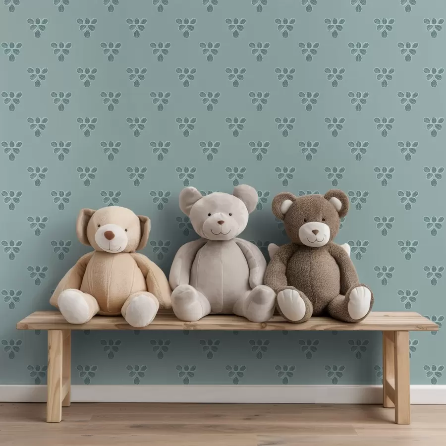 murales de pared Pequeña repetición: tríos de hojas en azul frío. a00848v1