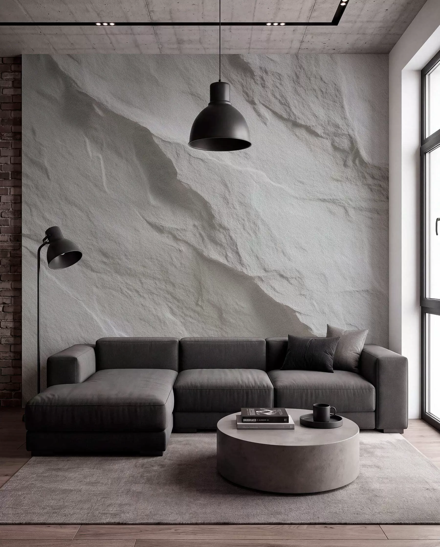 murales de pared imitación de roca blanca en diseño de interiores w04818