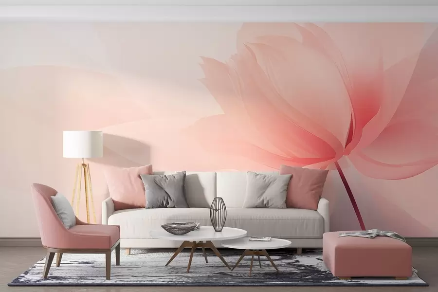 murales de pared Flor grande en suaves tonos rosa melocotón w09356