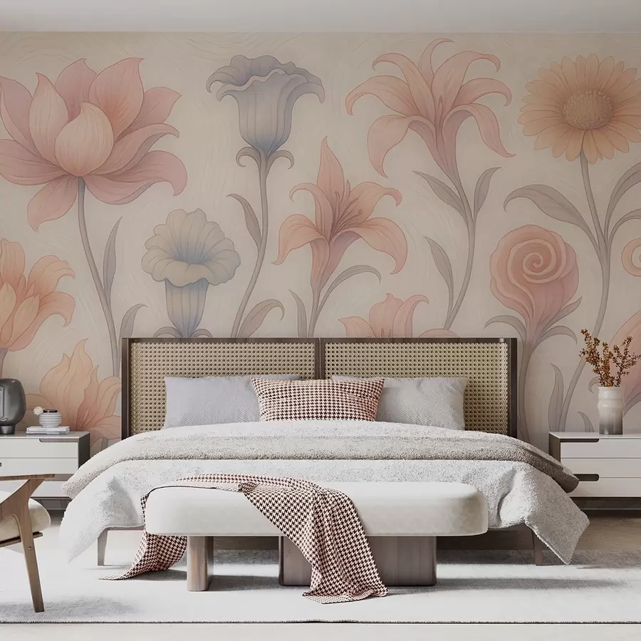 murales de pared Tierna composición floral en colores pastel w09503