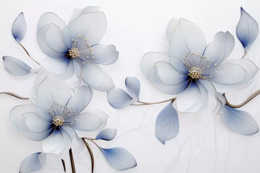 murales de pared Elegante composición floral de magnolia en tonos azules w09520