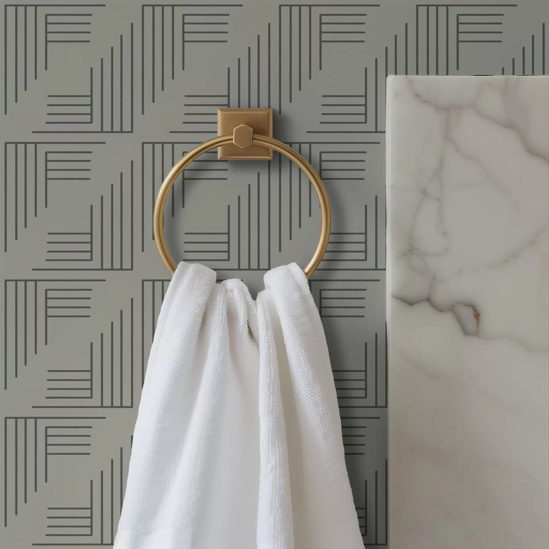 murales de pared Bloques lineales en esquina que forman cuadrados en gris cálido. a00907