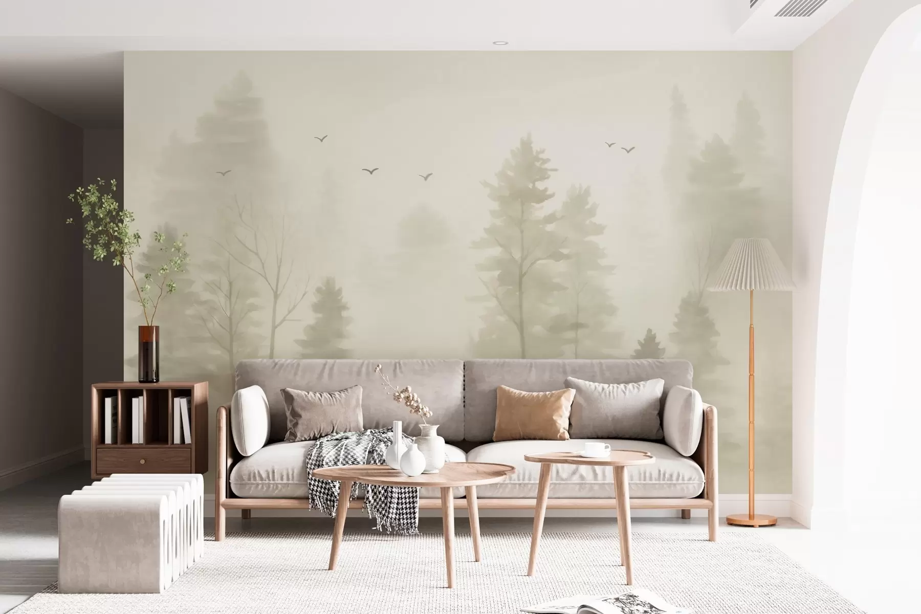 murales de pared Bosque aéreo en tonos beige, estilo acuarela w04872