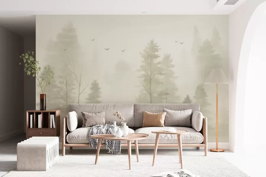 murales de pared Bosque aéreo en tonos beige, estilo acuarela w04872