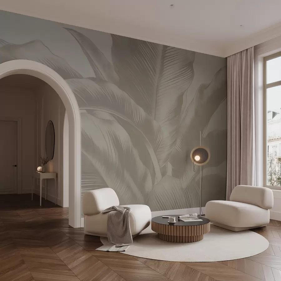 murales de pared Hojas largas, hojas de plátano con efecto desgastado w04827v4