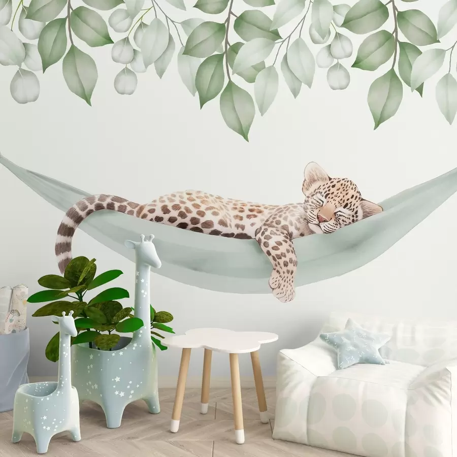 murales de pared Leopardo durmiendo en una hamaca w04881