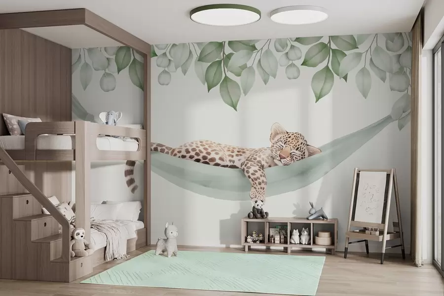 murales de pared Leopardo durmiendo en una hamaca w04881
