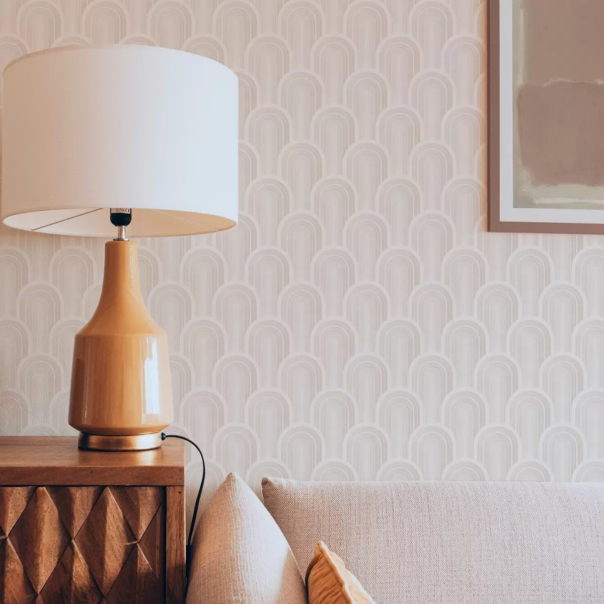 Papel pintado Pequeños módulos en forma de arco en cálidos tonos crema-beige a00924