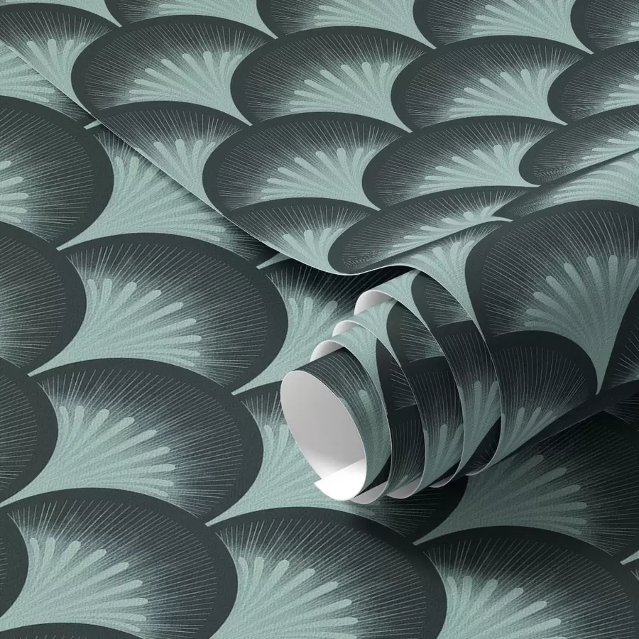 murales de pared Contrastantes abanicos de menta sobre un fondo casi negro a00990