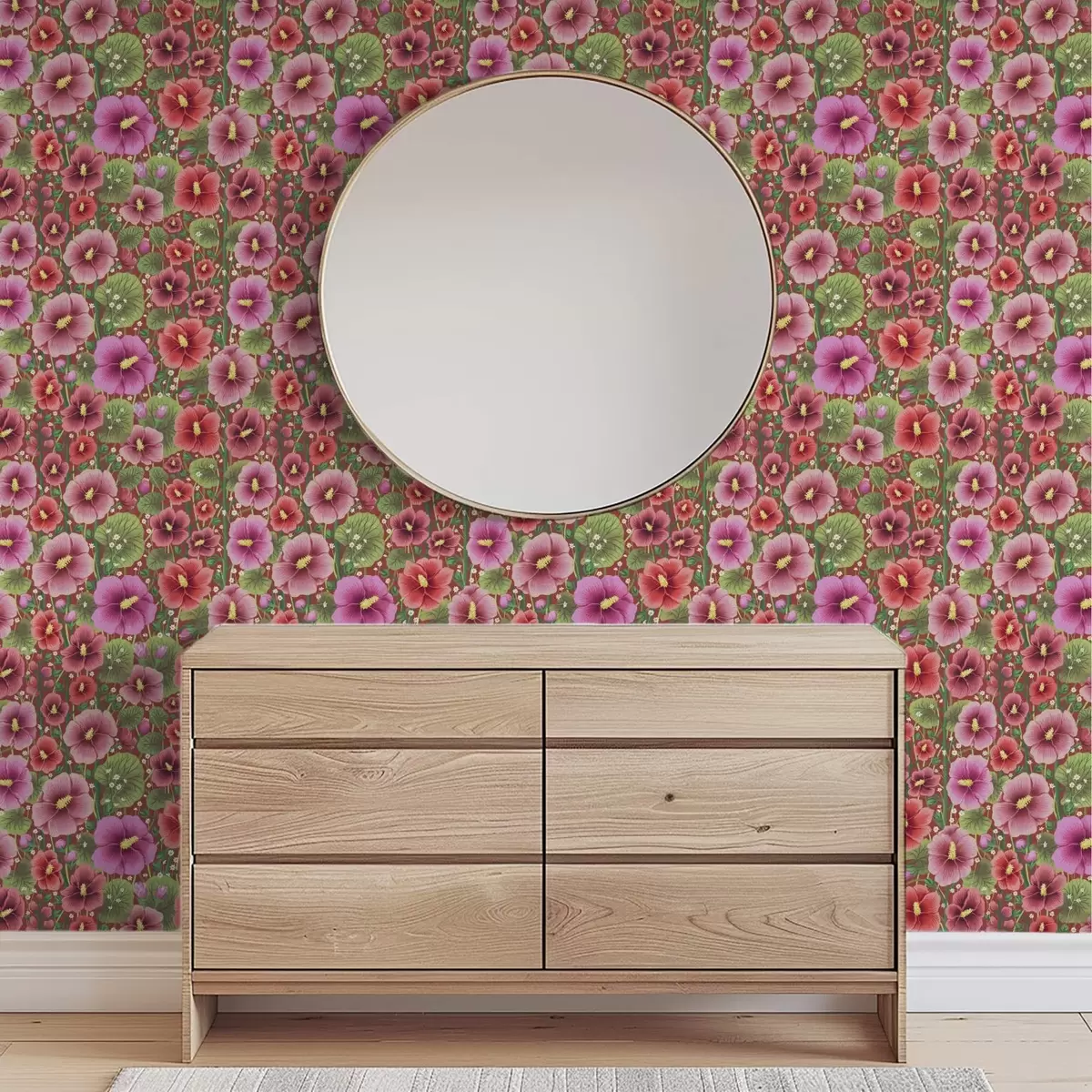 Papel pintado Hibisco en flor sobre un cálido fondo marrón rojizo. a00993v1