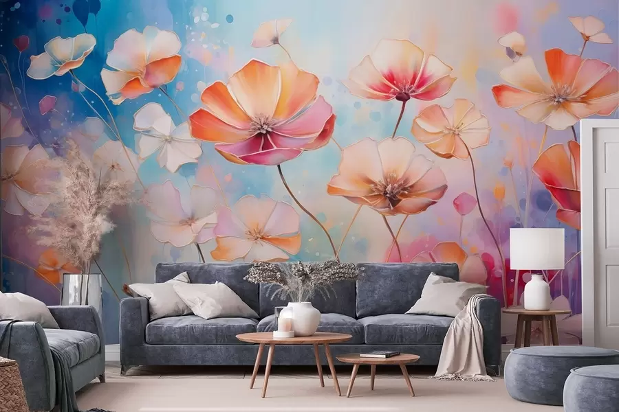 murales de pared Flores silvestres brillantes en estilo acuarela salpicada w09521