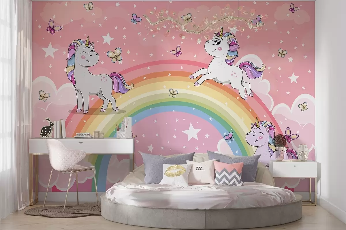 murales de pared Unicornios en un arco iris w04930