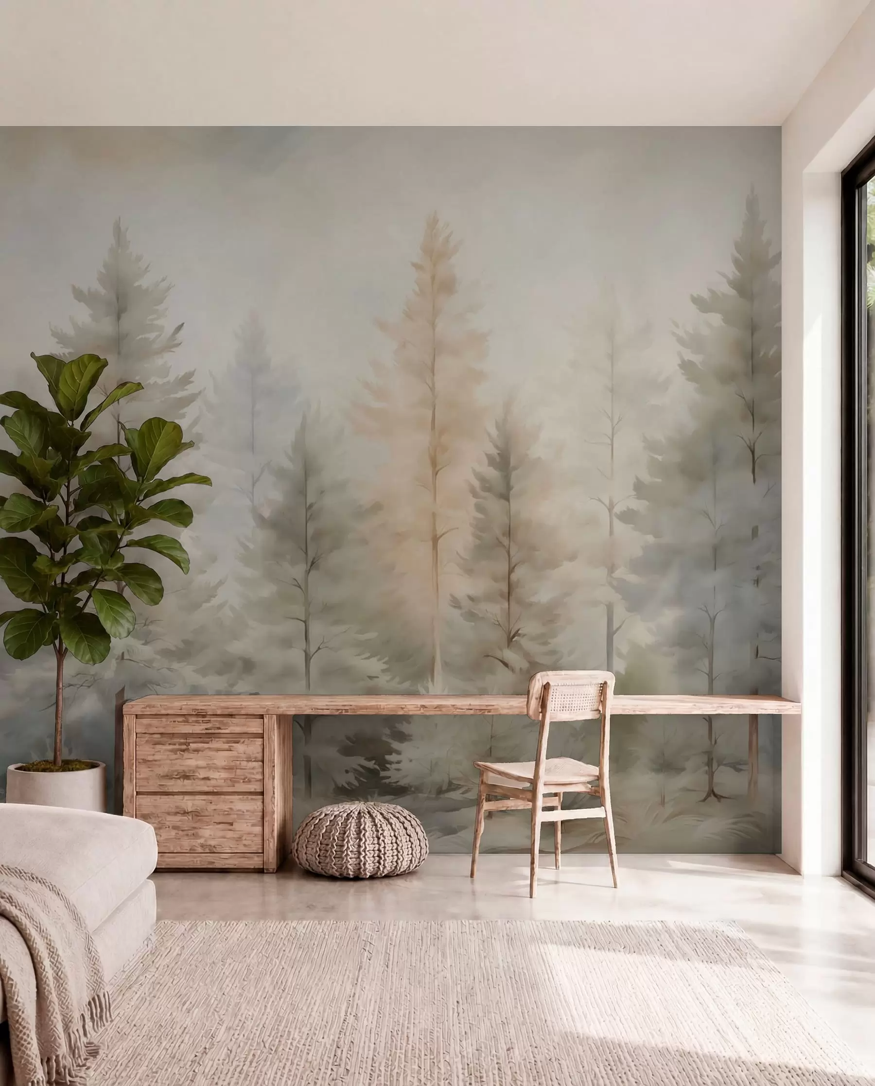 murales de pared Coníferas en la niebla w04975