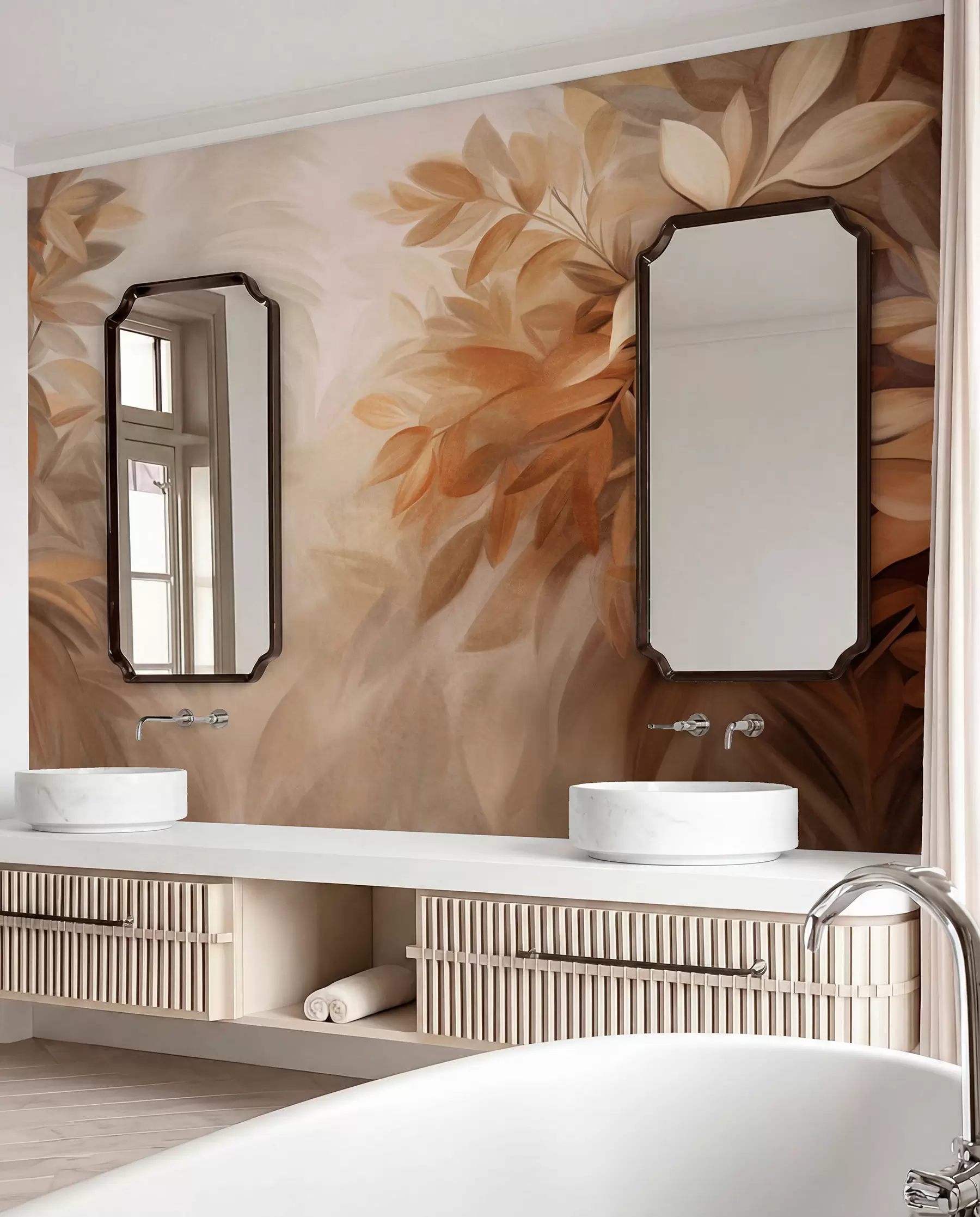 murales de pared Ramas frondosas en marrón w09584