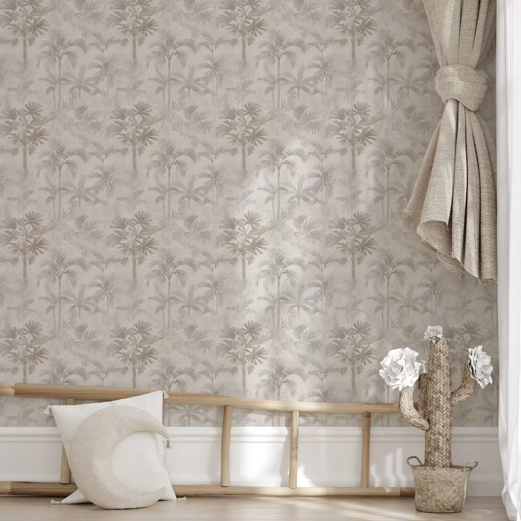 murales de pared Palmeral brumoso en cálidos tonos beige a00881