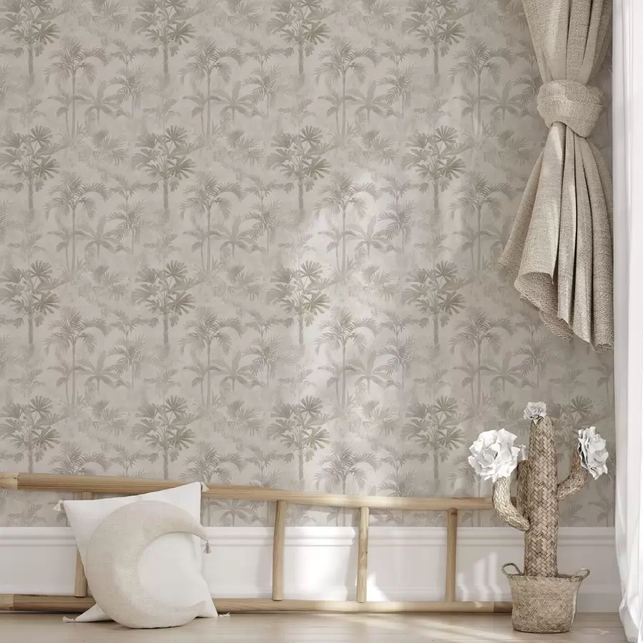 murales de pared Palmeral brumoso en cálidos tonos beige a00881