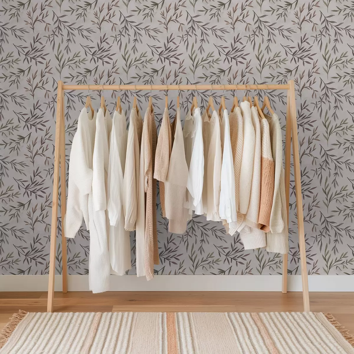 Papel pintado Ramitas multicolores con hojas sobre un fondo claro. a00936v3