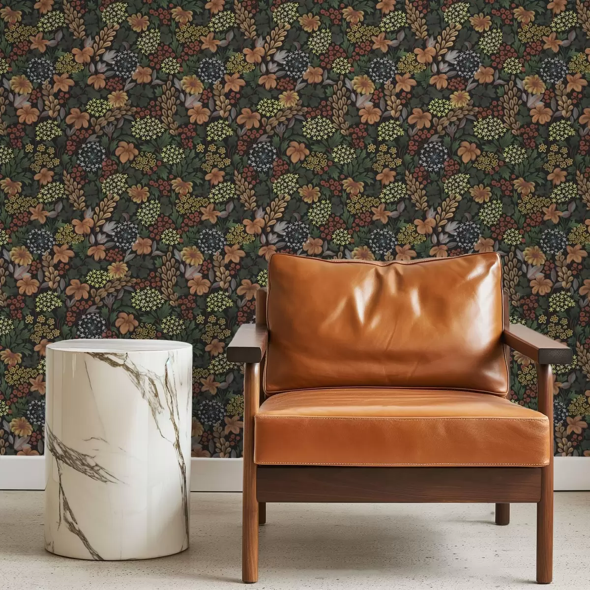 Papel pintado Jardín nocturno cálido con flores amarillas y frondoso follaje. a00996v1