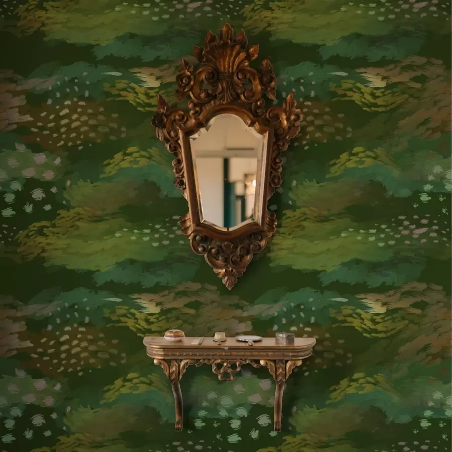 murales de pared Rica abstracción verde con pinceladas enérgicas a00999v3