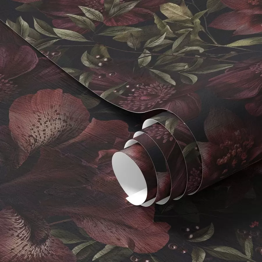 murales de pared Ricas flores burdeos sobre fondo oscuro a01032