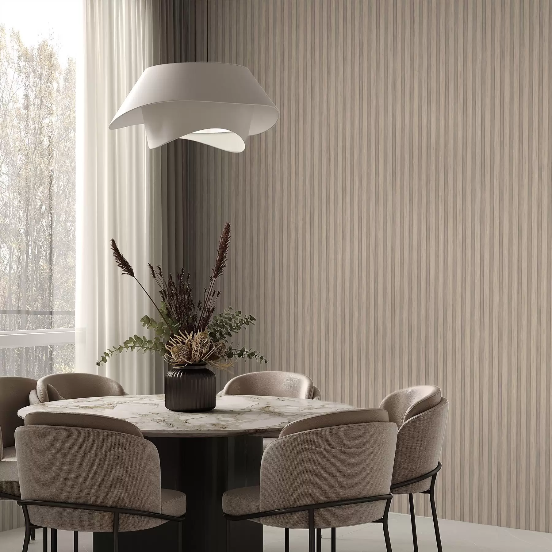 murales de pared Lamas verticales claras en una paleta de colores beige y gris a01054v1