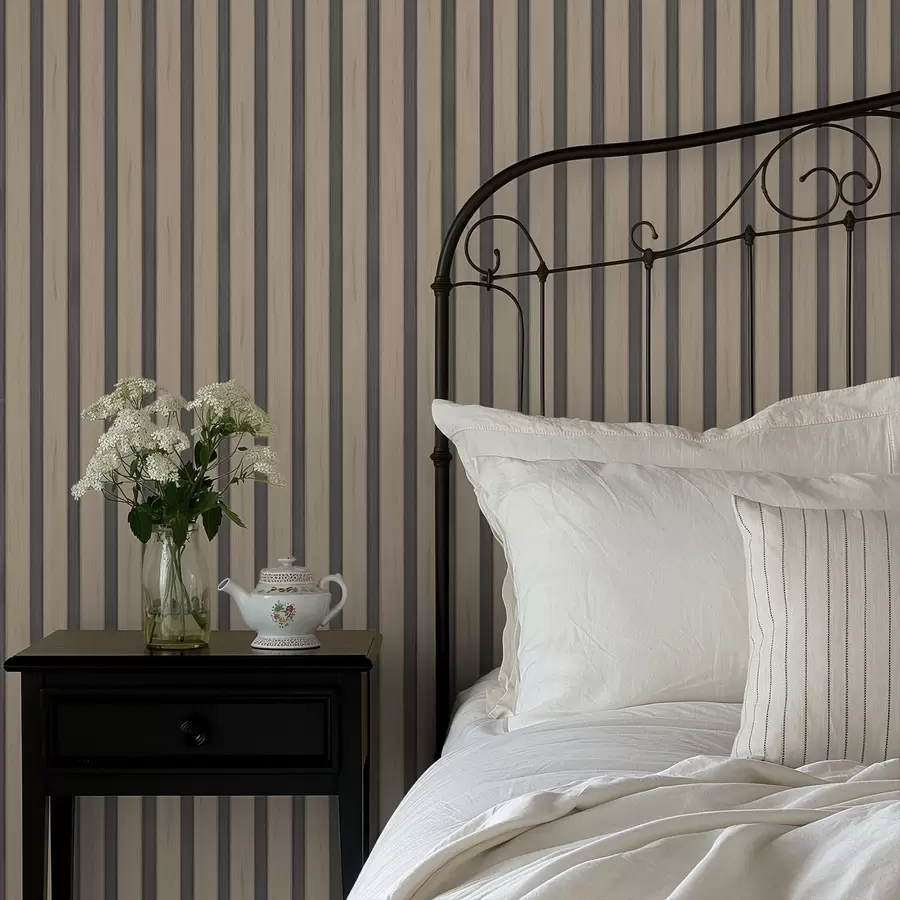 murales de pared Tablas de madera beige con rayas verticales oscuras a01054v2