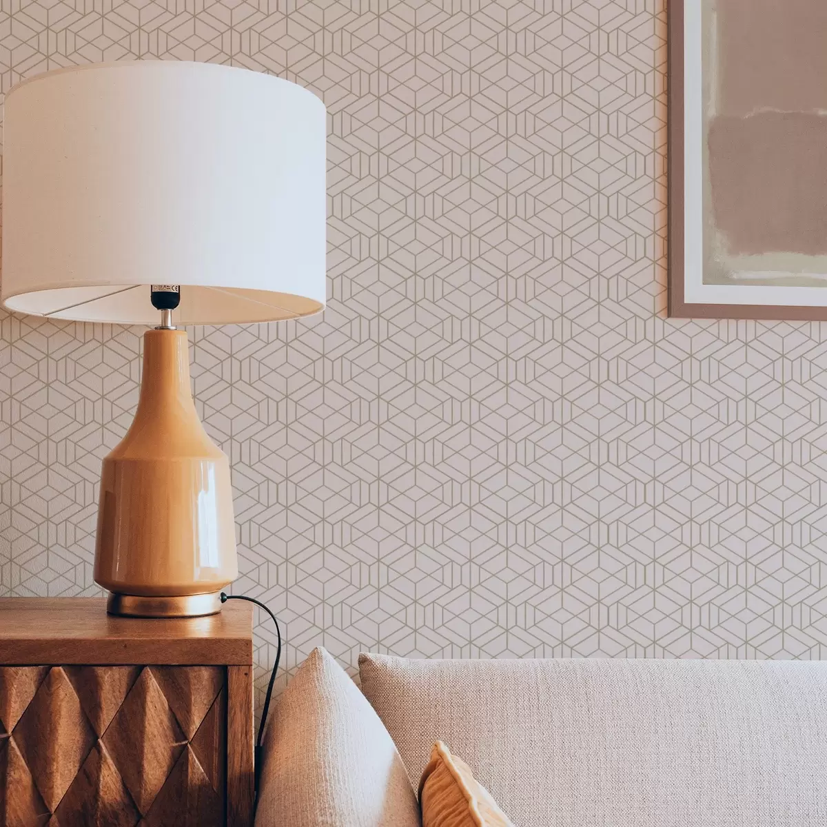 Papel pintado Fondo beige cálido con finos cubos gráficos a01067v3