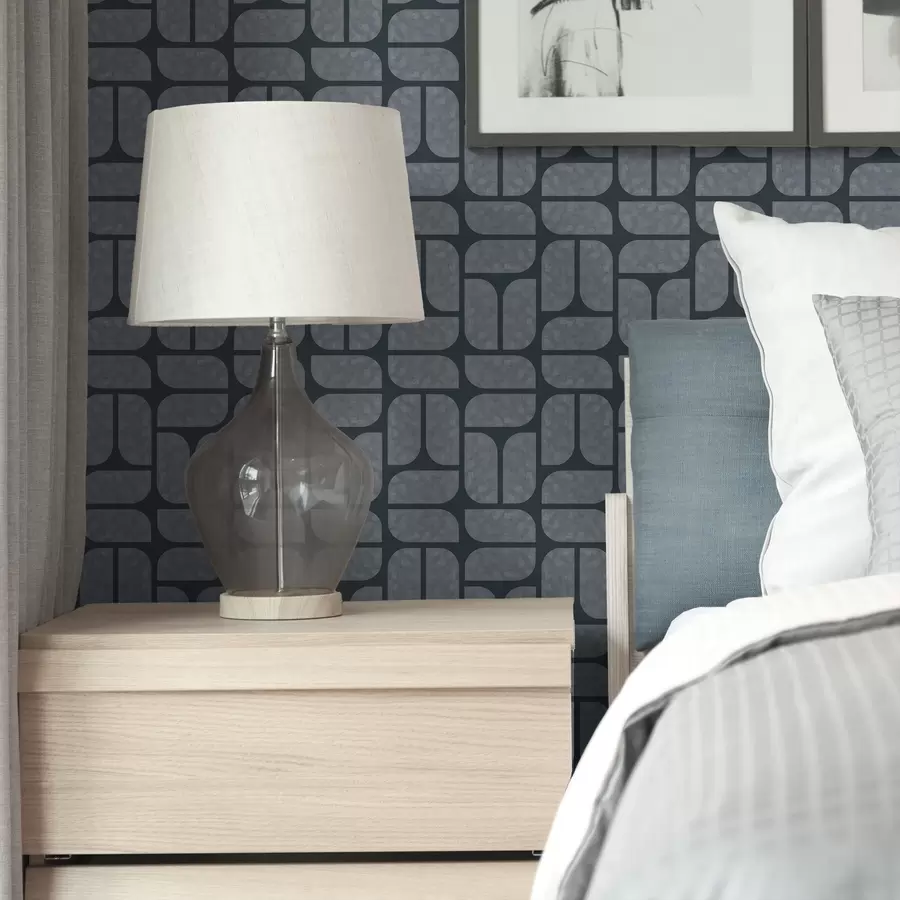 murales de pared Fondo oscuro con mosaico gris de módulos redondeados a01069v1