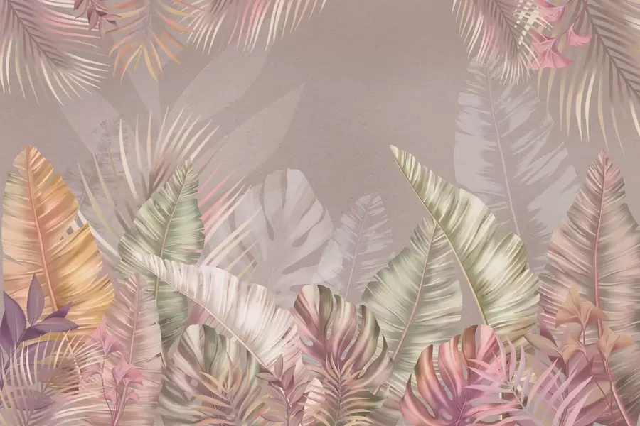murales de pared Hojas tropicales en suaves tonos pastel w01684