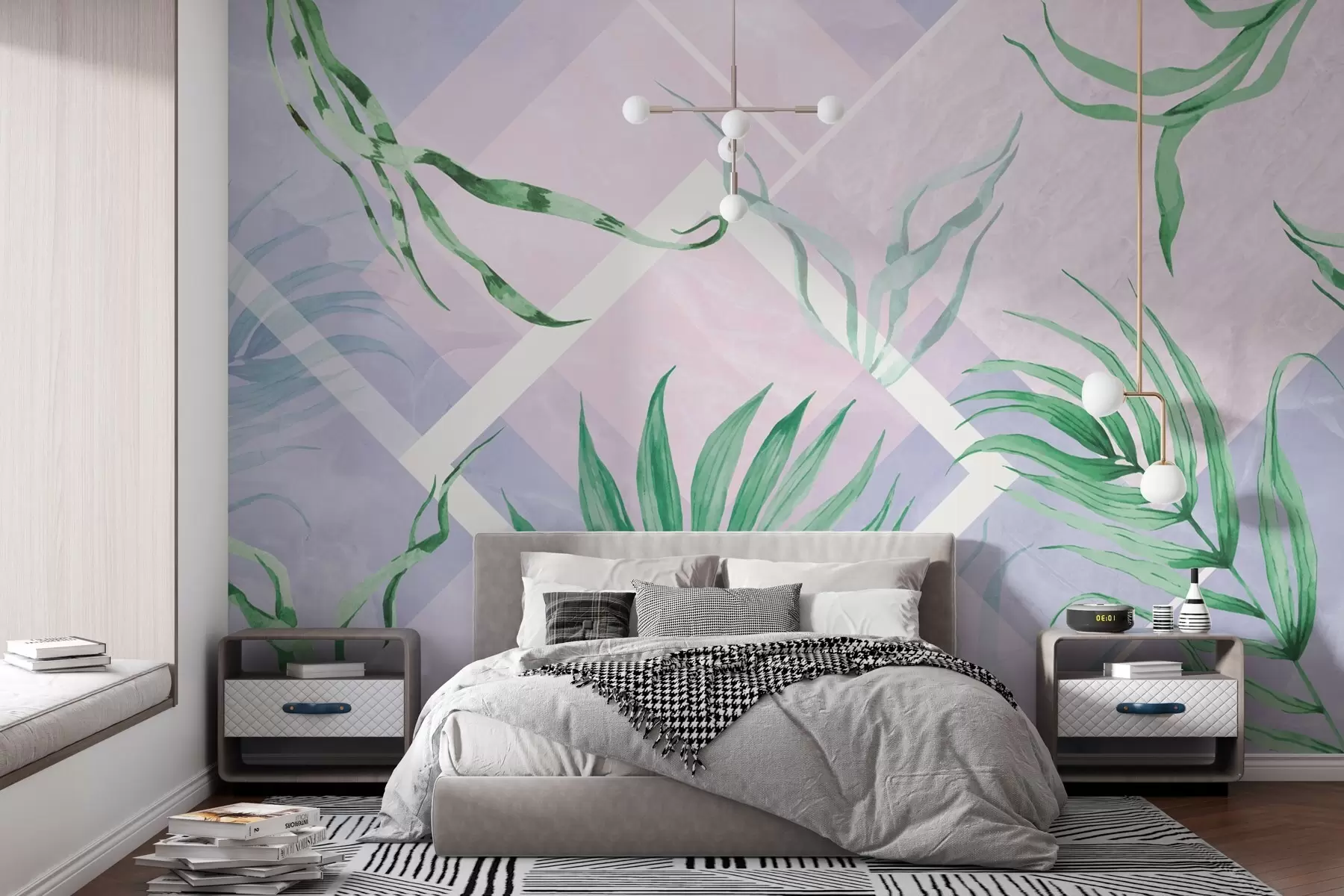 murales de pared Exuberante vegetación sobre un suave fondo pastel w01625