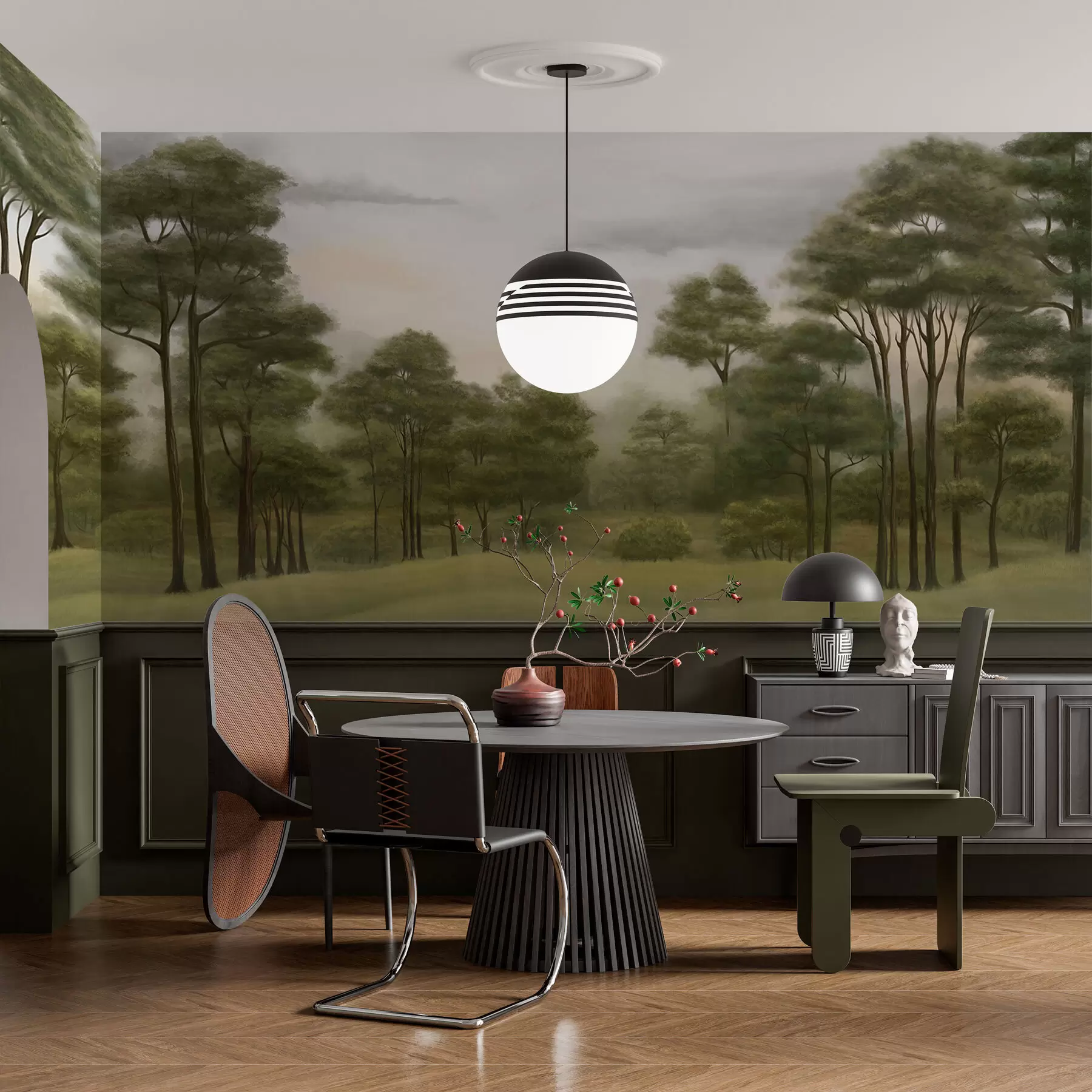murales de pared Tranquilo paisaje forestal en tonos suaves w02193