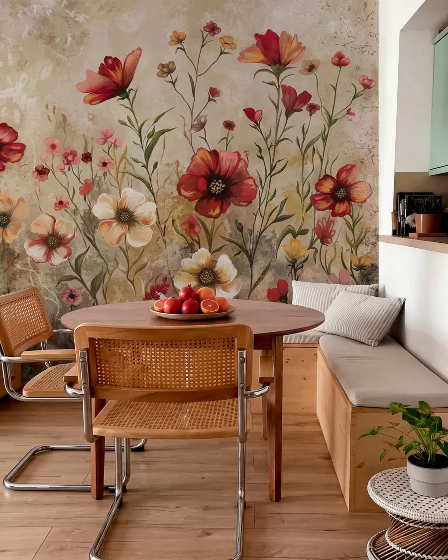 murales de pared Composición floral con fondo texturizado en tonos cálidos w05016