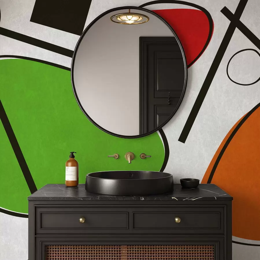 murales de pared Formas geométricas abstractas con líneas y áreas de colores vivos. w05017v1